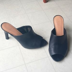 Franco Sarto Black Leather Open Toe Mules